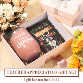 Gerrii 36 Pcs Teacher Appreciation Gift Bulk 12oz Stainless Steel Wine Tumbler Mini Journal Notepad Keychain Graduation Retirement Gifts Teacher Week Gifts(Rose Gold)