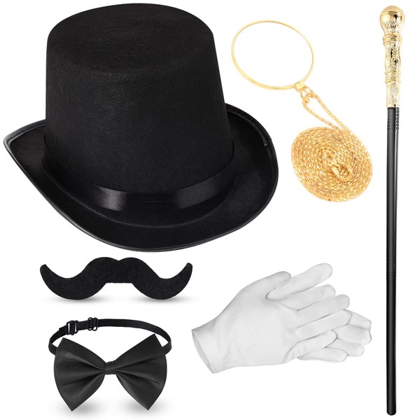 6 Pcs 1920s Men Accessories Gentleman Costume Hat Round Head