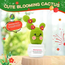 Positive Plant Thank You Gifts: Crochet Blooming Cactus Gifts for Women Friends Sister Birthday Mother's Day, Cute Funny Potato Dolls with Inspirational Cards Office Plant Decors (Blooming Cactus)