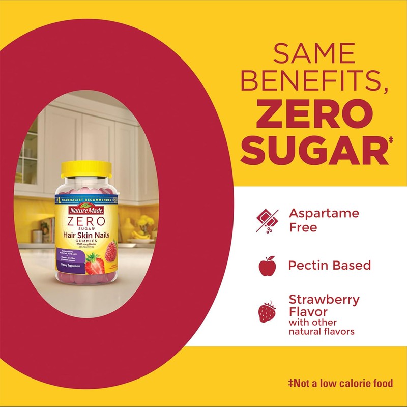 Nature Made Zero Sugar Hair Skin Nails Gummies, Biotin 2500