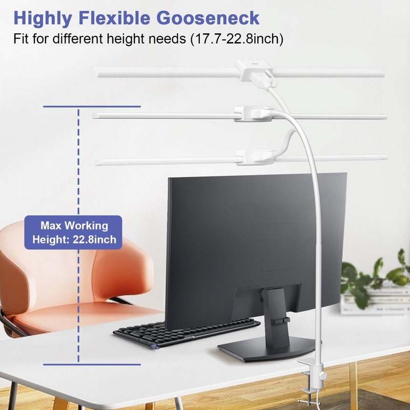EppieBasic LED Desk Lamp, 24W Double Head Desk Light,Architect Clamp