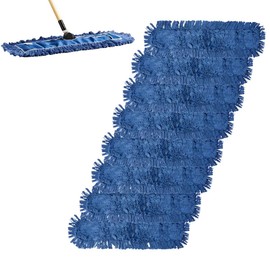12 Pack 18" x 5" Blue Cotton Dust Mop Head Refills, Perfect Replacement Dry Dust Mop Floor Pads for Industrial and Commercial Spaces, Heavy-Duty Wall Sweeper Mop