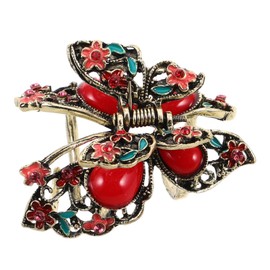 Healeved Bohemian Butterfly Floral Hair Claw Retro Alloy Clip for Women Elegant Rhinestone Detailing for Stylish Updos Everyday Use Hair Accessory Red