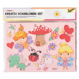 folia 40613 Creative Stencils Princess 6 Stencils Including Colouring Pages for Painting Fairytale Figures, Easy to Use with Colouring Pencils, Felt Tip Pens and Markers