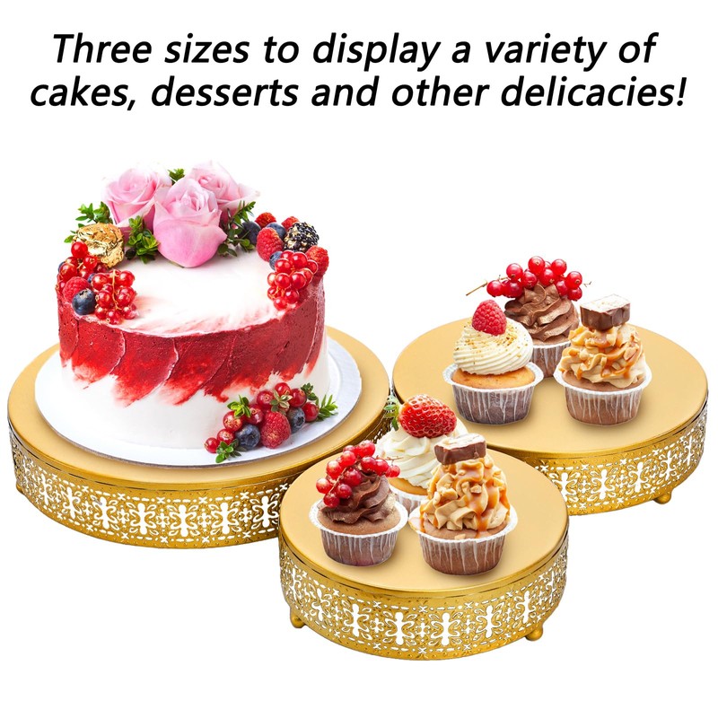 Youeon 3 Pack Metal Gold Cake Stand, 12/10/8 Inch Round