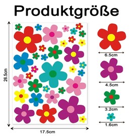 Aufkleber-Set Blumen 70 Blümchen, Sommer Blumen Auto Sticker, Flower-Power Sticker, Wasserfeste Sticker Outdoor, Mehrfarbig bunt, Blumen für Küche, Bad, Auto, Koffer, Laptop, Aufkleber Fahrrad, Roller