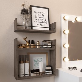 RICHER HOUSE Floating Shelves, Wall Shelves Above Toilet Wall Storage, Wall Mounted Bathroom Shelves with Towel Bar, Shelves for Bedroom, Kitchen, Vanity Shelves Room Decor Wall Cabinet - Brown