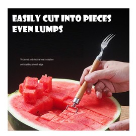 LSTKLY Watermelon Cutter Watermelon Fork Slicer Cutter,2-in-1 Watermelon Fruit Stainless Steel Fork Slicer,Fruit Cutting Fork Cutter Tool Fruit Salad Cutter Tool Salad Melon Cube Cutting Tool(Wood*2)