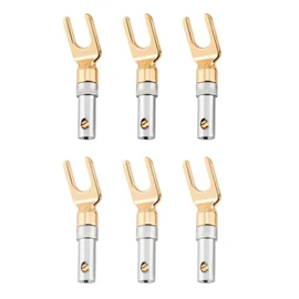 Pure Copper Speaker Plug with Gold Plated Banana Plugs U Fork Y Spade Speaker Connector(6 Pcs)