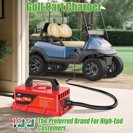 10L0L Club-Car DS & Precedent Charger 48V 15A 3-Pin Round Plug Golf Cart Rapid Charger - IP68 Waterproof, Auto Shut-Off, Smart Cooling, Aluminum Housing, Charging Indicator (Red)