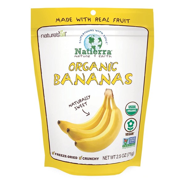 NATIERRA Nature's All Foods Organic Freeze-Dried Bananas | Non-GMO & Vegan | 2.5 Ounce