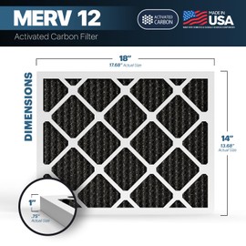 BNX TruFilter 14x18x1 MERV 12 Odor Defense (1-Pack) AC Furnace Air Filter with Activated Carbon - MADE IN USA - Pleated Air Conditioner HVAC AC Furnace Filters - Removes Odor, Mold, Bacteria, Smoke