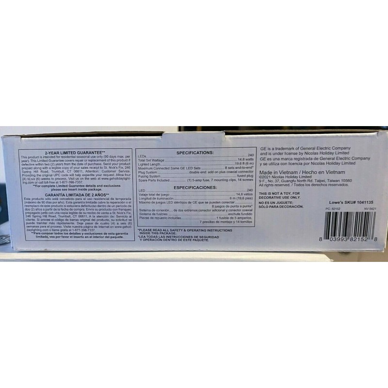 GE StayBright 240-Light 19.6-ft White Integrated LED Christmas Tape Lights
