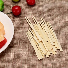100Pcs Mini Wooden Cocktail Fork Sticks 3.5 Inch Bamboo Skewers Disposable Dessert Wooden Food Forks Perfect for Parties Buffets Food Tasting Wedding Party Baby Shower Supplies