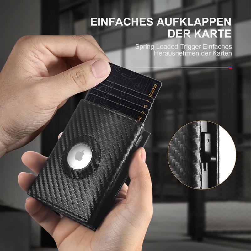 DOMIPHIE Mens Airtag Hole Wallet, Carbon fibre black, Modern