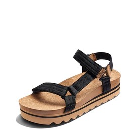 REEF Cushion Rem Hi Women's Platform Sandal, Adjustable Strap, Arch Support and Heel Cupping, Black/Tan, 9