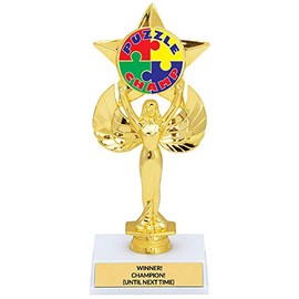 Puzzle Trophy, Family Puzzle Award, 1st Place, Customize with Free Engraving, 8.25 Inch Tall