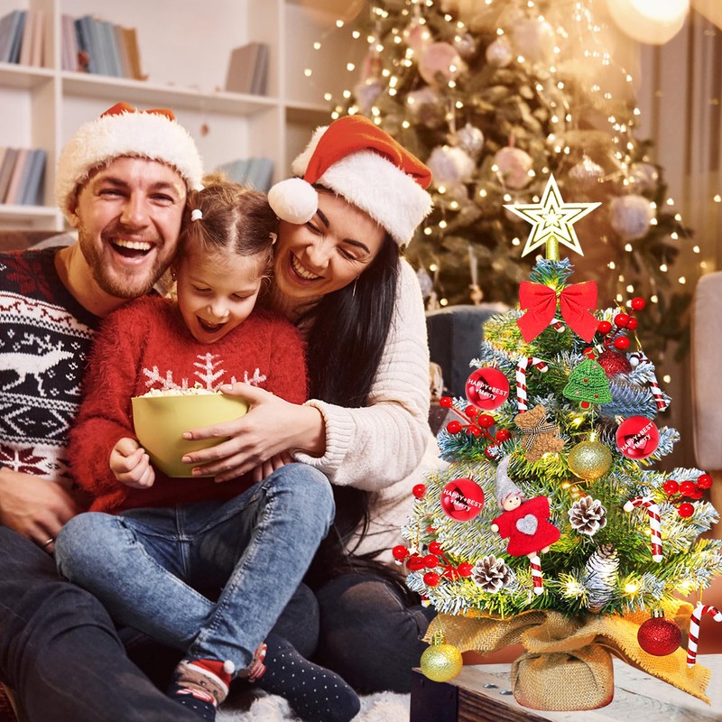 UCAMP Mini Small Christmas Tree, Artificial Christmas Tree with Lighting,
