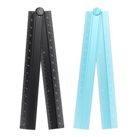 HARFINGTON 2pcs Folding Straight Ruler 30cm Metric Aluminum Alloy Protractor Foldable Angle Ruler Geometric Measure Tool with Angle Line for Architect Artist Office, Black/Sky Blue