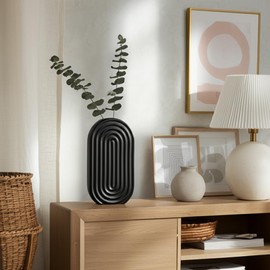 Sagebrook Home Boho Ceramic Stoneware Vase - Modern Decorative Flower Vase for Home, Office, Bedroom & Living Room - Stylish Textured Design - 11" Black