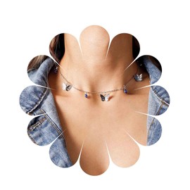 Inilbran Boho Evil Eye Choker Necklace Silver Evil Eye Dangle Necklace Choker Vintage Butterfly Pendant Necklace Blue Turkish Evil Eye Protection Necklace Jewelry for Women and Girls