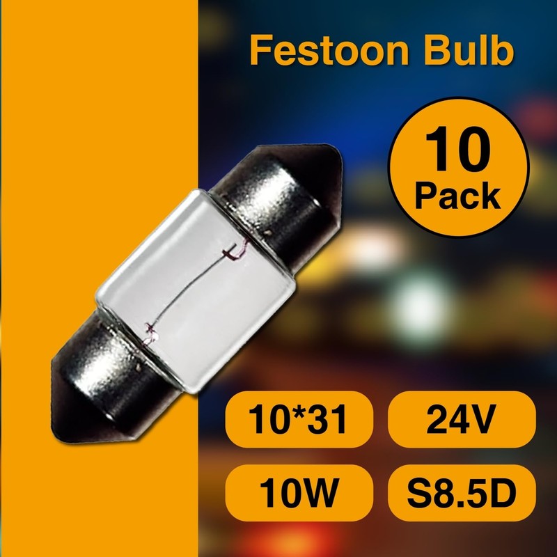 Rafeal Auto 24V 10W 10 Pack Sv8.5-8 T3.25 Halogen Festoon