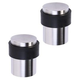HANDLEZONE® 2 Pack Floor Mounted Door Stop 30mm x 40mm, Collared with Rubber Buffer Stopper, Concealed Fixing - Satin Stainless Steel
