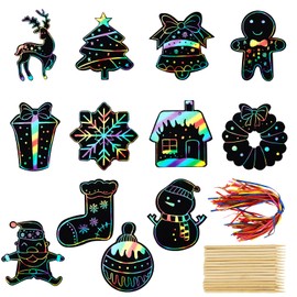 Gosknor 96pcs Christmas Scratch Papers, Christmas Magic Scratch Cards Ornaments Christmas Tree Snowman Scratch Creative DIY Hanging Craft Art Kits for Classroom Tree Decor (Style B)