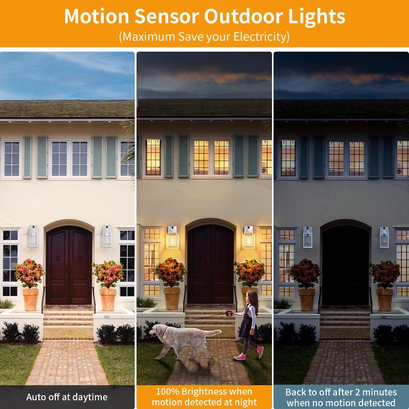 2 Pack Silver Motion Sensor Outdoor Light Fixtures Wall Mount,