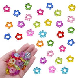 Vitalux Flower Beads, 200 Pieces, Mixed Color, 0.5 inches (13 mm), Hole Included, Transparent Flowers, Bead Parts, Handmade, Large Capacity, DIY Craft Parts