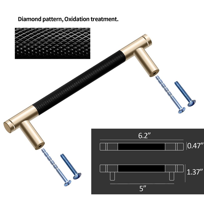 Gutuwellea 12 Pack 5 Inch 128 mm Knurled Cabinet Handles