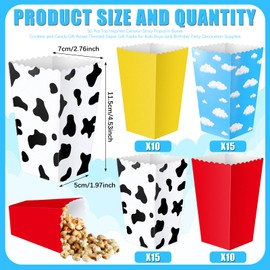 Dunzoom 50 Pcs Back to School Popcorn Boxes Toy Inspired Cartoon Story Party Favor Popcorn Treat Boxes Paper Birthday Popcorn Box Snack Treat Containers for Birthday Baby Shower Party Favors