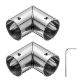 sourcing map 2Pcs 90 Degree Structural Pipe Connectors 2 Way End Rails Clamp with Wrench Stainless Steel Corner Pipe Fittings for DIY Shelf Garden Support 1" Fit Pipe Dia, Silvery