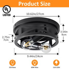 2-Light Flush Mount Ceiling Light Fixtures, Farmhouse Ceiling Light Fixture, Black Hallway Light Fixtures Ceiling, Vintage Light Fixtures Ceiling Mount Lamp for Hallway Kitchen Bedroom (2 Pack)