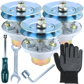 POSEAGLE 3 Pack Pre-Greased AM144608 Spindle Assembly with UC20697 Spindle Pulley for John Deere X330 X350 X354 X370 X380 X384 X390 X394 X570 X580 X584 X590 Z325E Z330M Z330R Z355E Z355R ZTrak Mowers