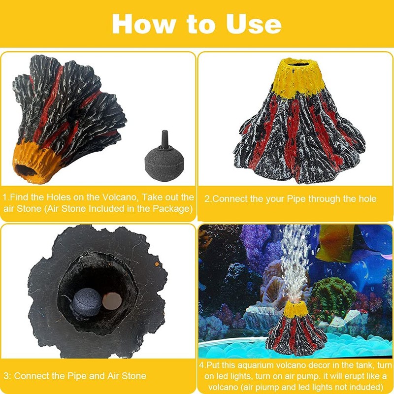 Abnaok Aquarium Volcano with Air Stone Bubbler, Realistic Fish Tank