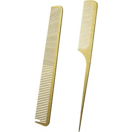 Boao 2 Pieces Metal Tail Combs Rat Tail Hair Combs Fine Cutting Comb Teasing Pintail Barber Comb Stainless Steel Hair Styling Cutting Comb(Gold)