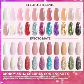 Morovan Kit de uñas de poligel, kit de gel de uñas de poli de 22 colores con lámpara LED de 48 W y solución deslizante, kit de gel de extensión de uña