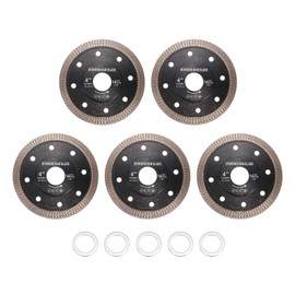 HARFINGTON 5pcs Diamond Saw Blade 4" Dia 7/8" Arbor Circular Cutting Wheel with 7/8" to 5/8" Arbor Adapter Reducer Ring 3mm Thick for Masonry Tile Marble Ceramics Concrete Cement, Black