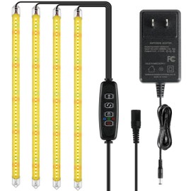 iPower 60W LED Plant Grow Light Strips Full Spectrum for Indoor Plants with Auto ON/Off 3/9/12H Timer, 10 Dimmable Levels 48 LEDs Per Tude, for Hydroponics Succulent, 4 Tubes, Yellow