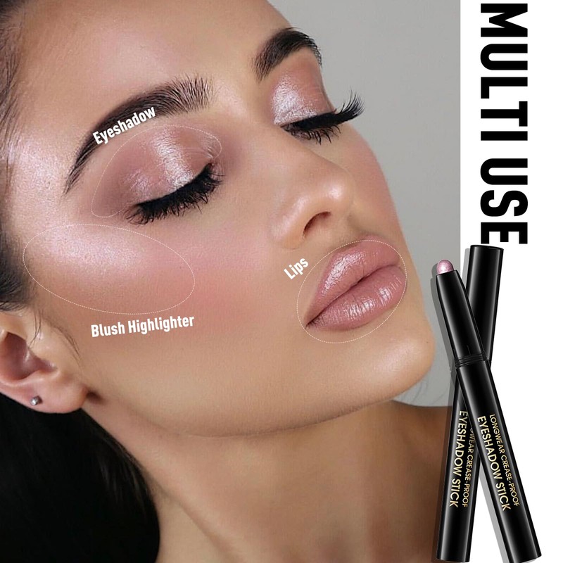 Wugbc Shimmer Eye Shadow Stick, Cream Eyeshadow Stick Long-Lasting Crease-Proof