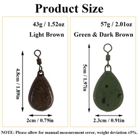 10 Pcs Carp Fishing Weights, 43g Flat Pear Swivel Fishing Sinker Weights, Fishing Tackle Accessories for River, Saltwater, Freshwater - Light Brown