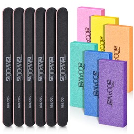 TsMADDTs Nail Files and Buffers Set with 6 pcs Rectangular Buffers and 6 pcs Black 100 180 Grit Files, Professional Nail Care Tools Kit for Women and Girls