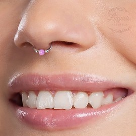 Silver Clip on Septum Piercing - Handmade 925 Silver 20 Gauge Fake Septum Hoop - Hypoallergenic Hammered Silver Faux Septum With 3mm Pink Opal