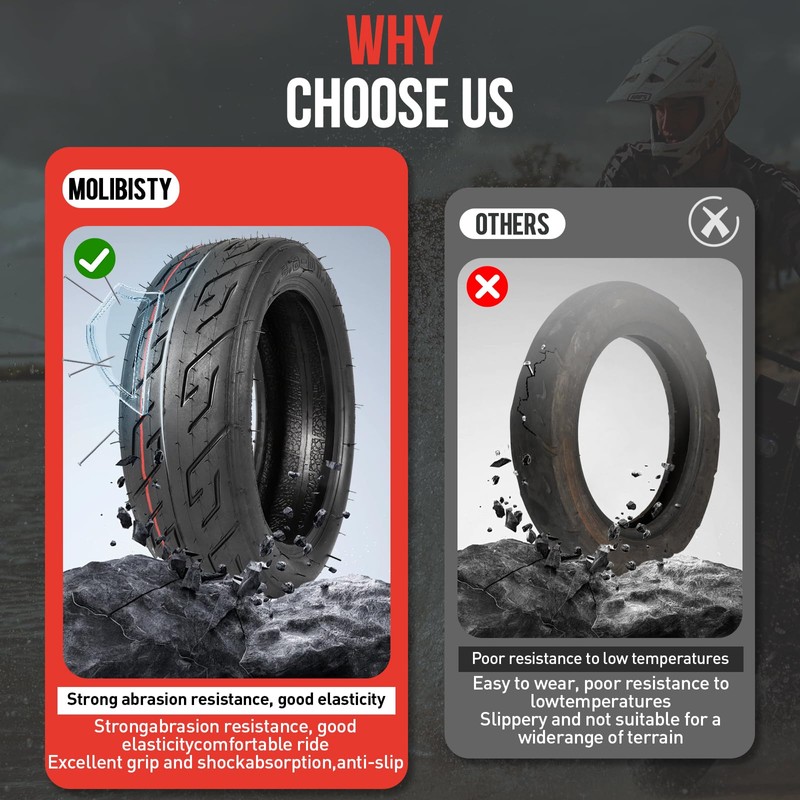 10x2.70-6.5 Scooter Tire,70/65-6.5 Tubeless Tire Electric Scooter Tires with Angled