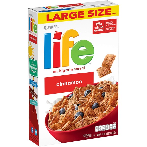Quaker Life Breakfast Cereal, Cinnamon, 18 Oz Box