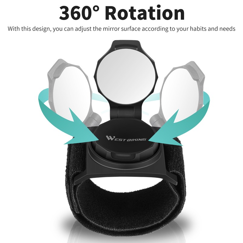 WEST BIKING Bike Wrist Rearview Mirror 360° Rotate Convex Reflector
