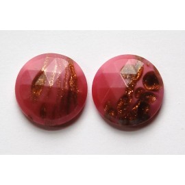 Yummy Treasures Vintage Pink Faceted Glass with Goldstone 18mm (2) cab780B