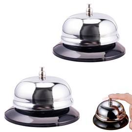 Set of 2 Reception Bells Stainless Steel Table Bells with Clear Sound for Hotels Kitchen Schools Restaurants Reception Areas