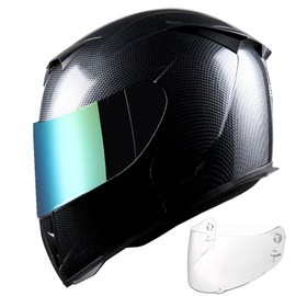 1STorm Motorcycle Full Face Helmet Skull King Carbon Fiber Black + One Extra Clear Shield, Size Large (57-58 CM,22.4/22.8 Inch)